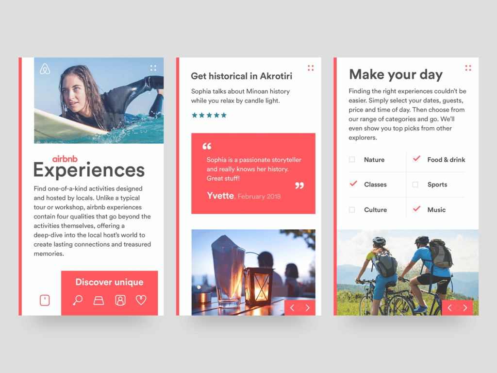 AirBnb Experiences mobile feature